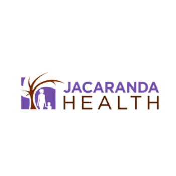 logo illustration of a woman holding a child's hand as they stand under a tree next to the words Jacaranda Health